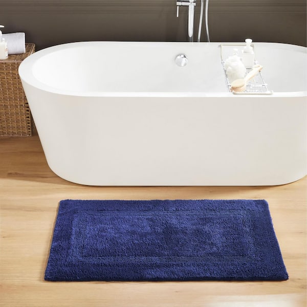 Lux 24 in. x 40 in. Blue Race Track 100% Cotton Round Bath Rug