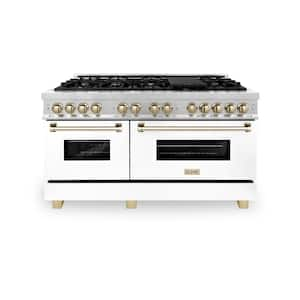 Autograph Edition 60 in. 9 Burner Dual Fuel Range in Stainless Steel with White Matte Doors and Gold Accents