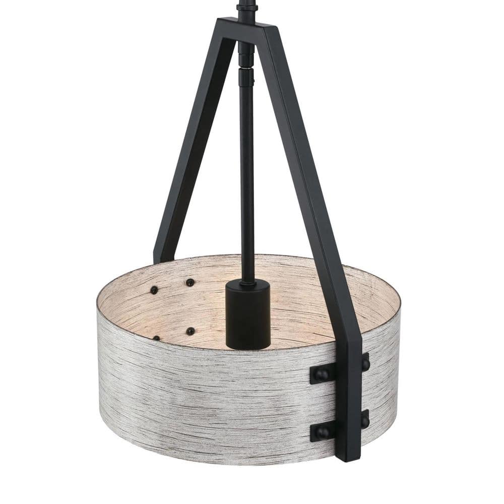 Callowhill 12" Matte Black & Antique Ash Wood Drum Pendant Light