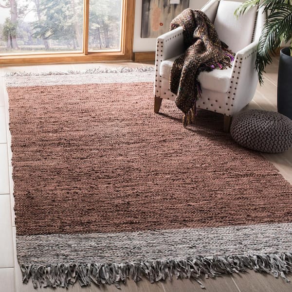 Vintage Leather Light Gray/Brown 5 ft. x 8 ft. Solid Area Rug