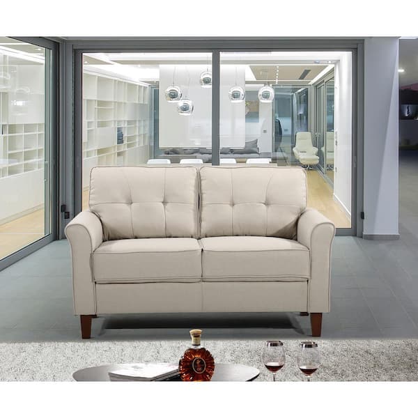 US Pride Furniture Villeda 56 in. Square Arm Polyester Rectangle Loveseat Sofa in Beige