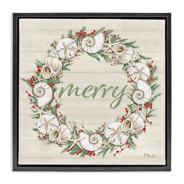 Stupell Industries Shells and Festive Holly by Paul Brent Black Floater Frame Typography Graphic Art Print 25 in. x 25 in.