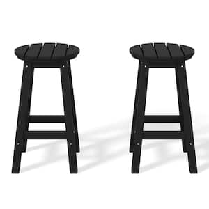 Laguna 24 in. Round HDPE Plastic Backless Counter Height Outdoor Dining Patio Bar Stools (2-Pack) in Black