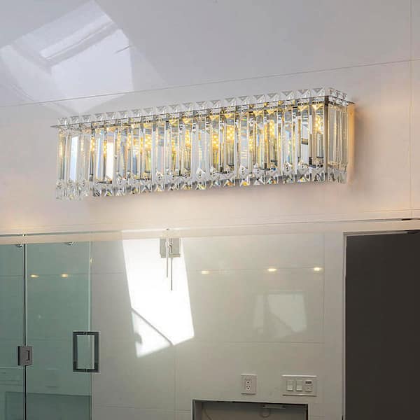 Schonbek 23 in. 6-Light Chrome Glam Modern Crystal Vanity Light Over Mirror for Bathroom
