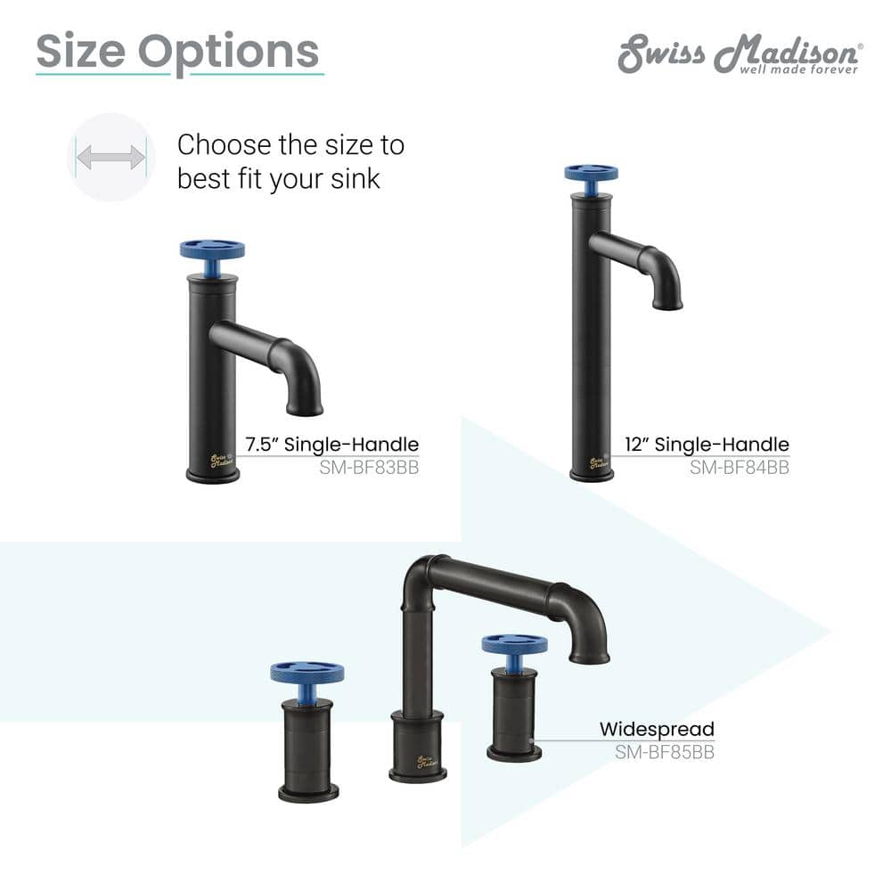 Swiss Madison Avallon Matte Black 8" Widespread Bathroom Faucet with Blue Handles