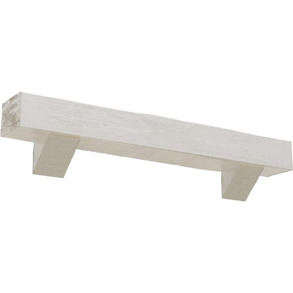 Ekena Millwork 4 in. x 4 in. x 7 ft. Rough Cedar Faux Wood Fireplace Mantel Kit, Breckinridge Corbels, Factory Prepped Ready to Paint