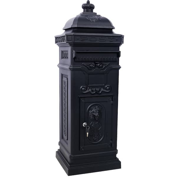 Outdoor Aluminium Rainproof Postbox Statue Garden Floor Safety Mailbox Color Black