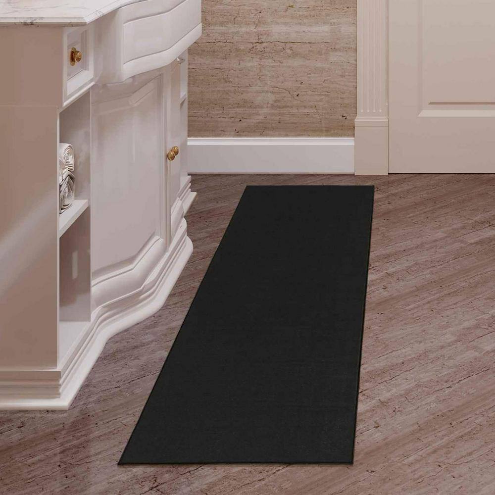 Black Synthetic Non-Slip Rectangle Area Rug
