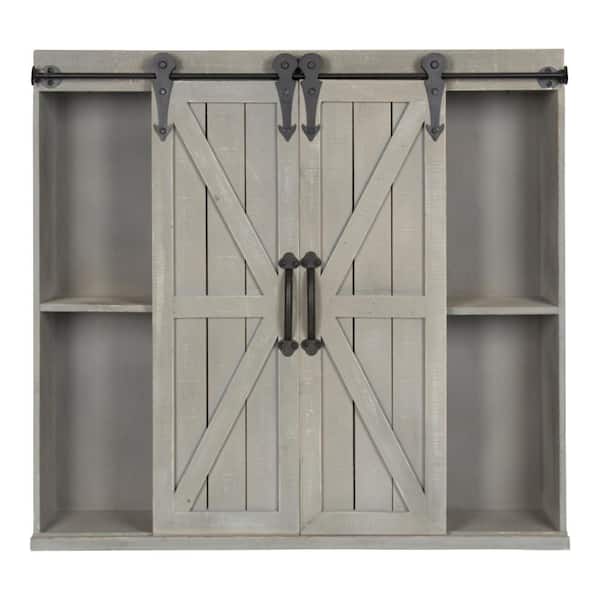 Kate and Laurel Cates 8 in. x 30 in. x 28 in. Gray Wood Decorative 2-Door Cabinet Wall Shelf