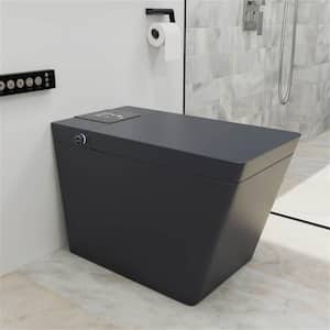 Smart Bidet One-piece 0.8/1.2 GPF Dual Flush Square Toilet in Matte Gray with Auto Open/Close Lid Foot Kick Operation