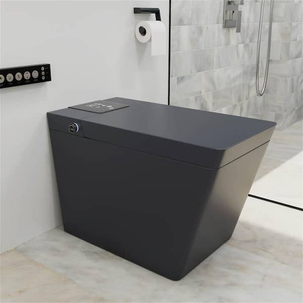 MYCASS Smart Bidet One-piece 0.8/1.2 GPF Dual Flush Square Toilet in Matte Gray with Auto Open/Close Lid Foot Kick Operation
