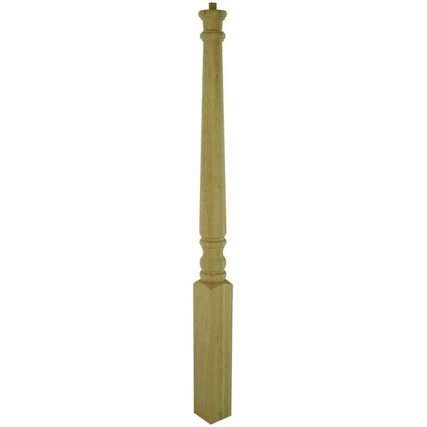 EVERMARK Stair Parts 4010 43 in. x 3 in. Unfinished Red Oak Pin Top Starting Newel Post for Stair Remodel