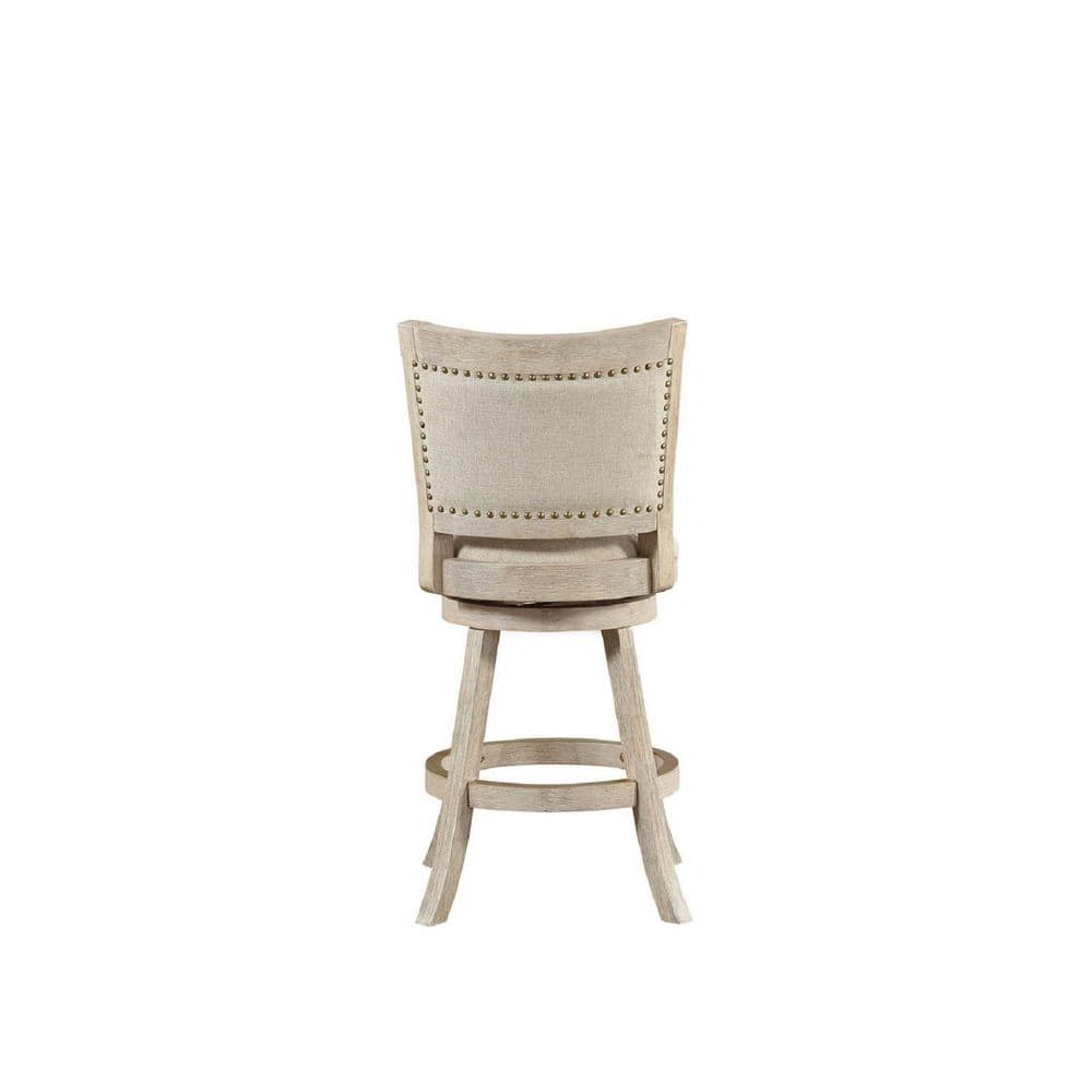 Ivory Linen Upholstered Swivel Counter Stool with Nailhead Trim