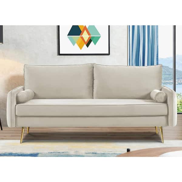 US Pride Furniture Villeda 70 in. Square Arms Velvet Rectangle Sofa in Ivory
