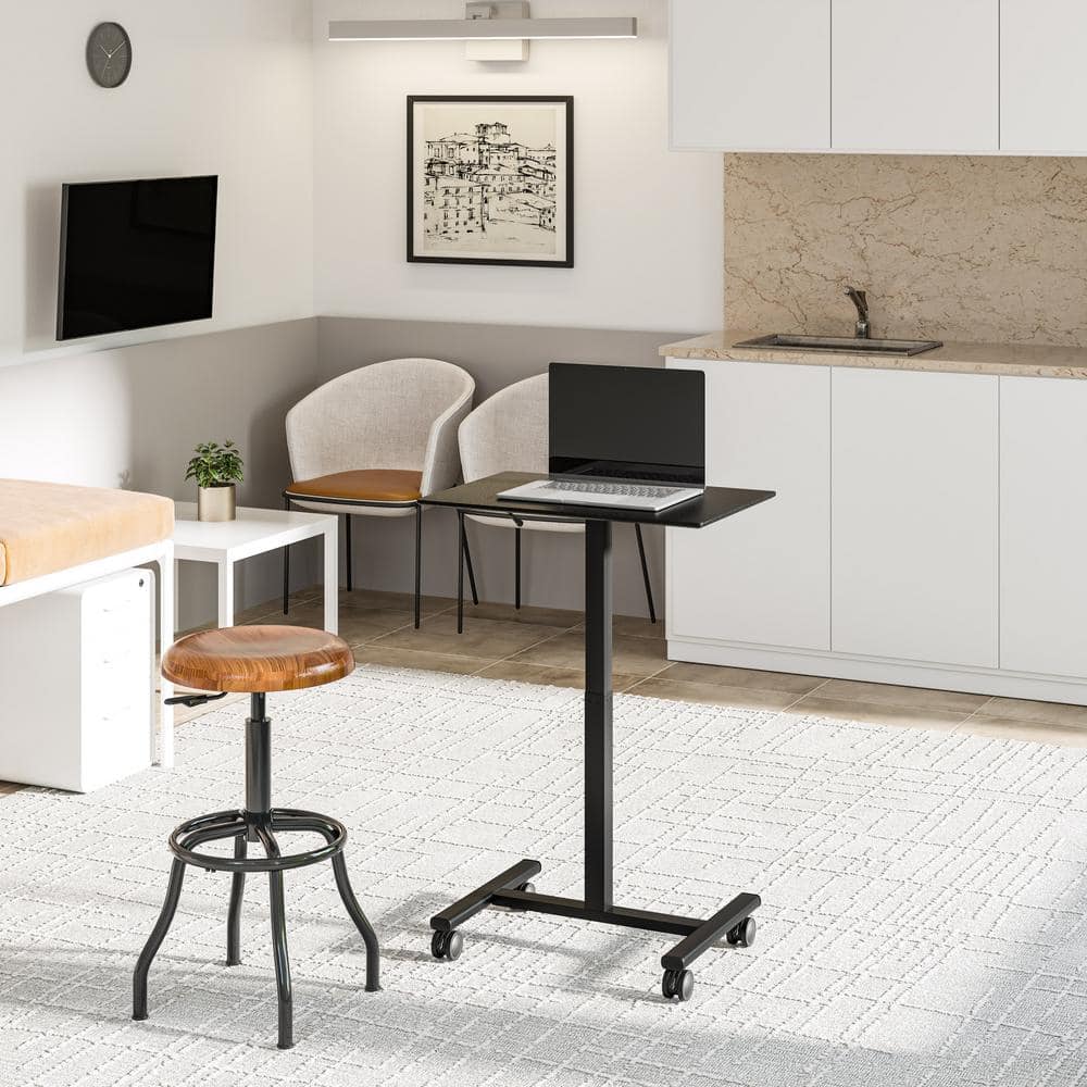 Black Adjustable Height Mobile Rolling Laptop Desk with MDF Top