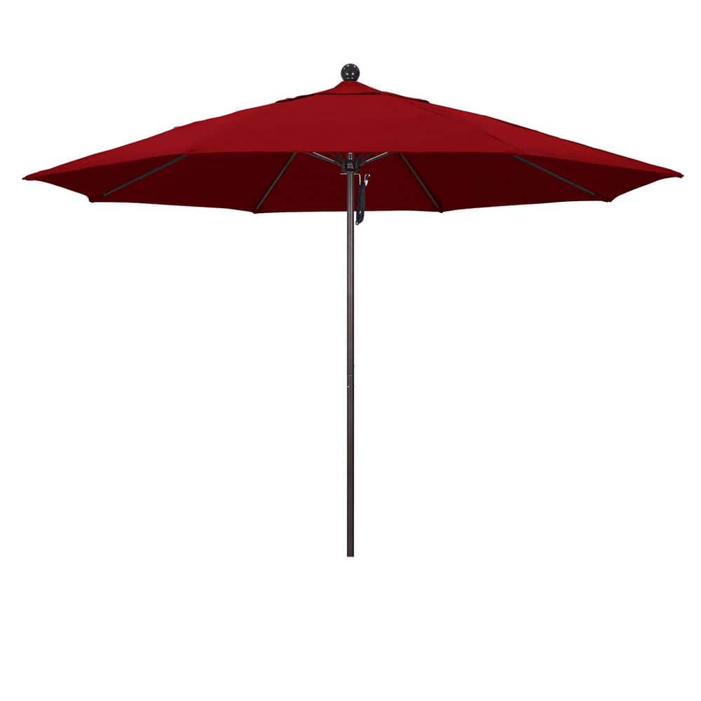 11 ft. Bronze Aluminum Market Patio Umbrella with Fiberglass Ribs Pulley Lift in Jockey Red Sunbrella price history on PriceWatchPro