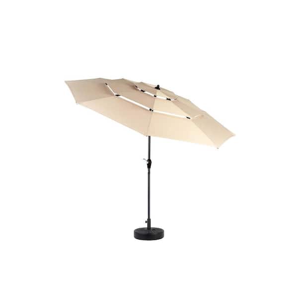 10 ft. Steel 3-Tier Auto-Tilt Market Patio Umbrella in Khaki