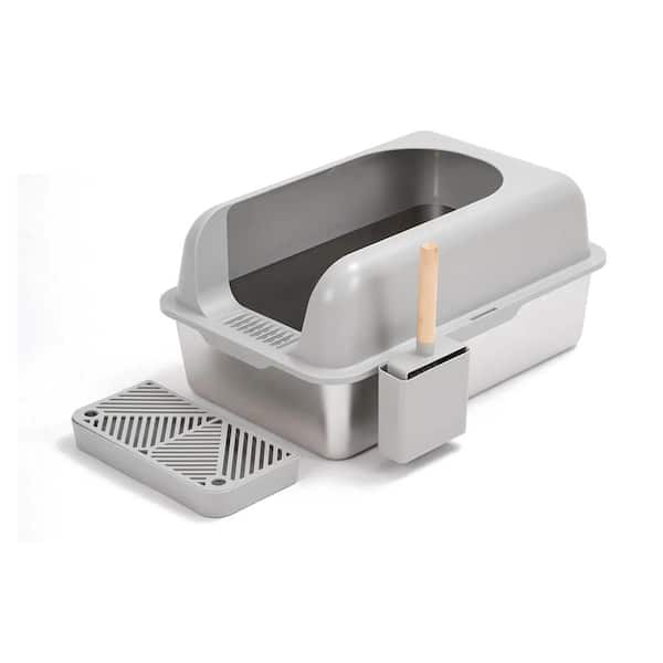 Extra Large Stainless Steel Cat Litter Box with Enclosure, High-Walled, Anti-Odor and Leak-Proof for Big Cats, Gray