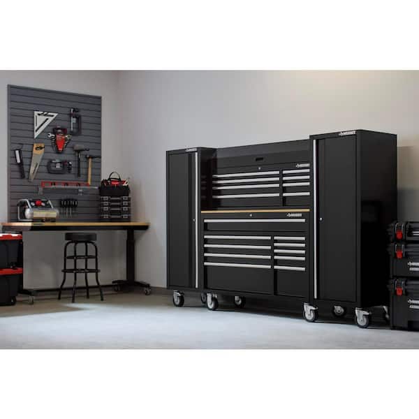 Husky - Modular Tool Storage 92 in. W Standard Duty Black Mobile Workbench with 52 in. Top Tool Chest and (2) 20 in Side Lockers