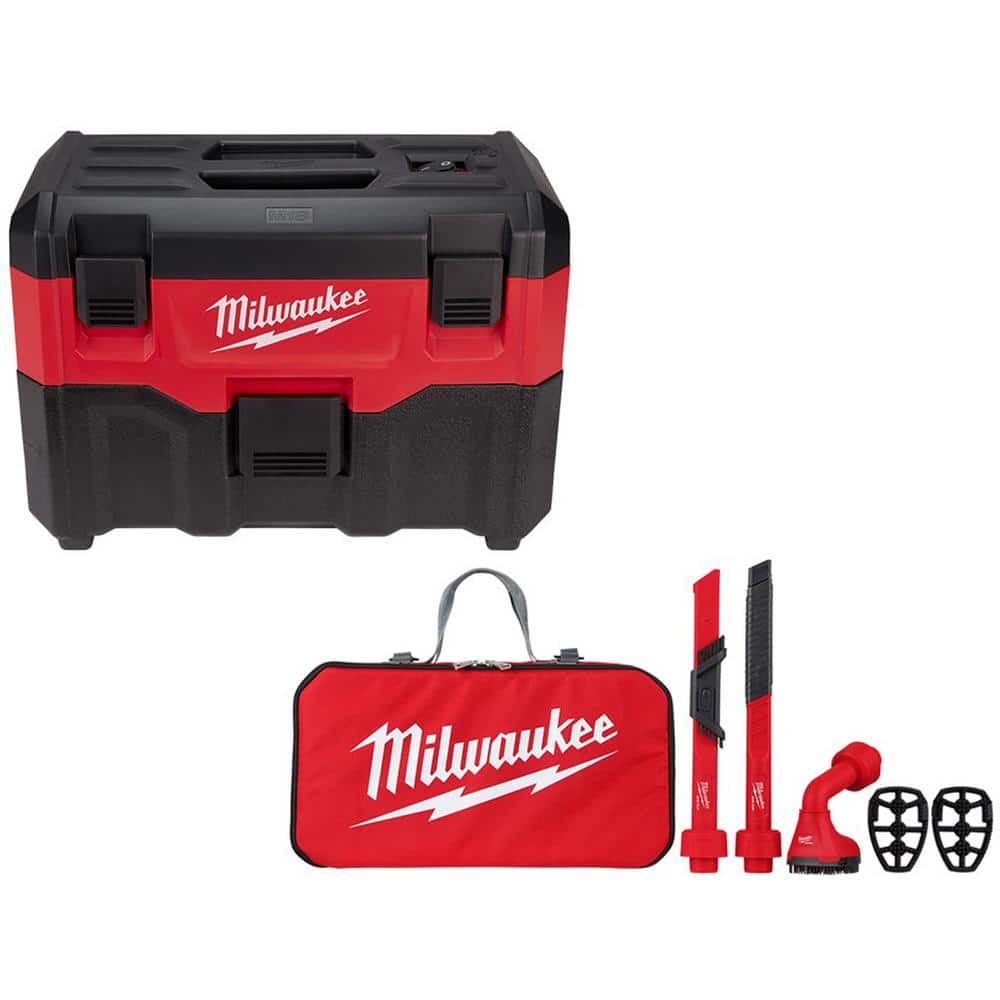 Milwaukee M18 18-Volt 2 Gal. Lithium-Ion Cordless Wet/Dry Vacuum with AIR-TIP 1-1/4 in. - 2-1/2 in. (4-Piece) Automotive Kit 0880-20-49-90-2019A - The Home Depot