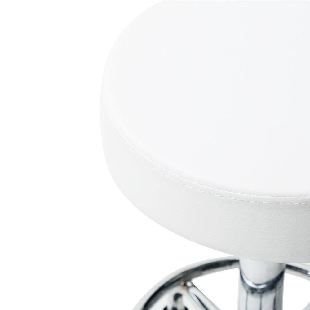 White Adjustable Swivel Round Bar Stool with Chrome Base