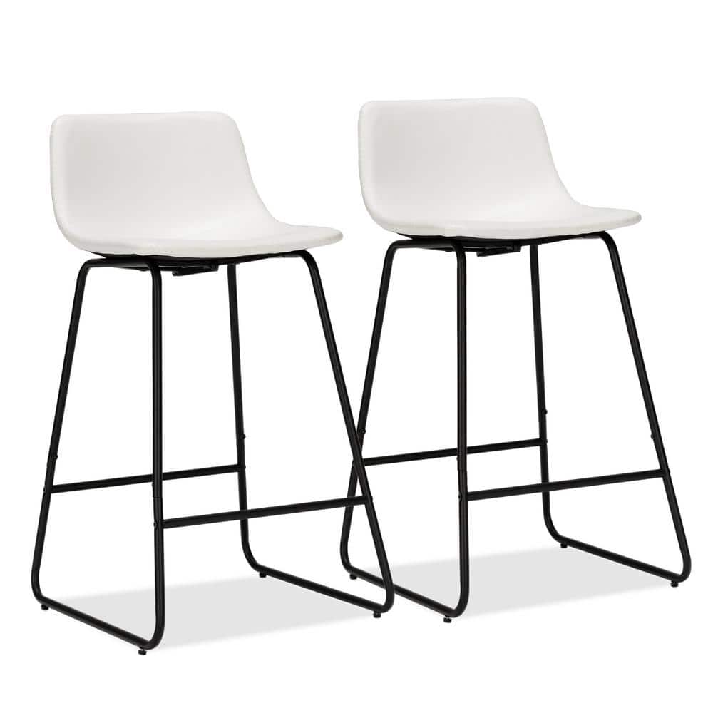 White Faux Leather Counter Stool with Black Metal Frame