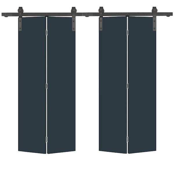 CALHOME 24 in. x 80 in. Charcoal Gray Smooth Flush Hardboard Hollow Core Composite Bi-Fold Barn Door with Sliding Hardware Kit
