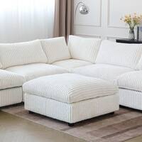 Magic Home Large 157 in. Square Arm Faux Rabbit Fur Velvet L-Shaped Modular Sofa Lawson Cloud Couch with Ottoman for Party in White MH-S-141BE-L6+1