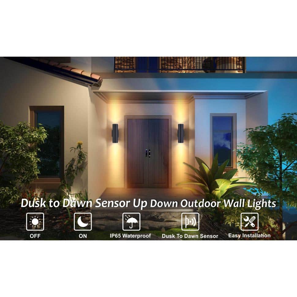 Black Aluminum Cylinder Outdoor Wall Sconce with Clear Glass