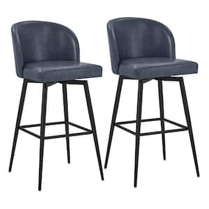 Cynthia 30 in. Blue High Back Metal Swivel Bar Stool with Faux Leather Seat (Set of 2)