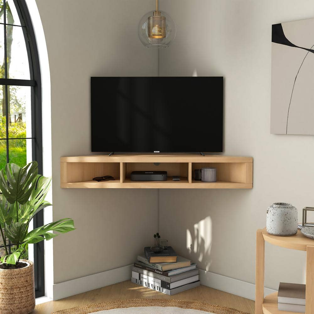 Furniture of America Emmeline 47 in. Gingko/Light Maple Particle Board Corner Floating TV Stand Fits TVs Up to 50 in. with Cable Management