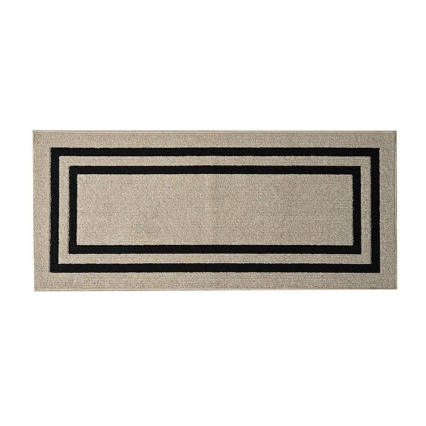 Washable Skid Resistant Natural Twist/Black 2.2 ft. x 5 ft. All Loop Tufted Area Rug