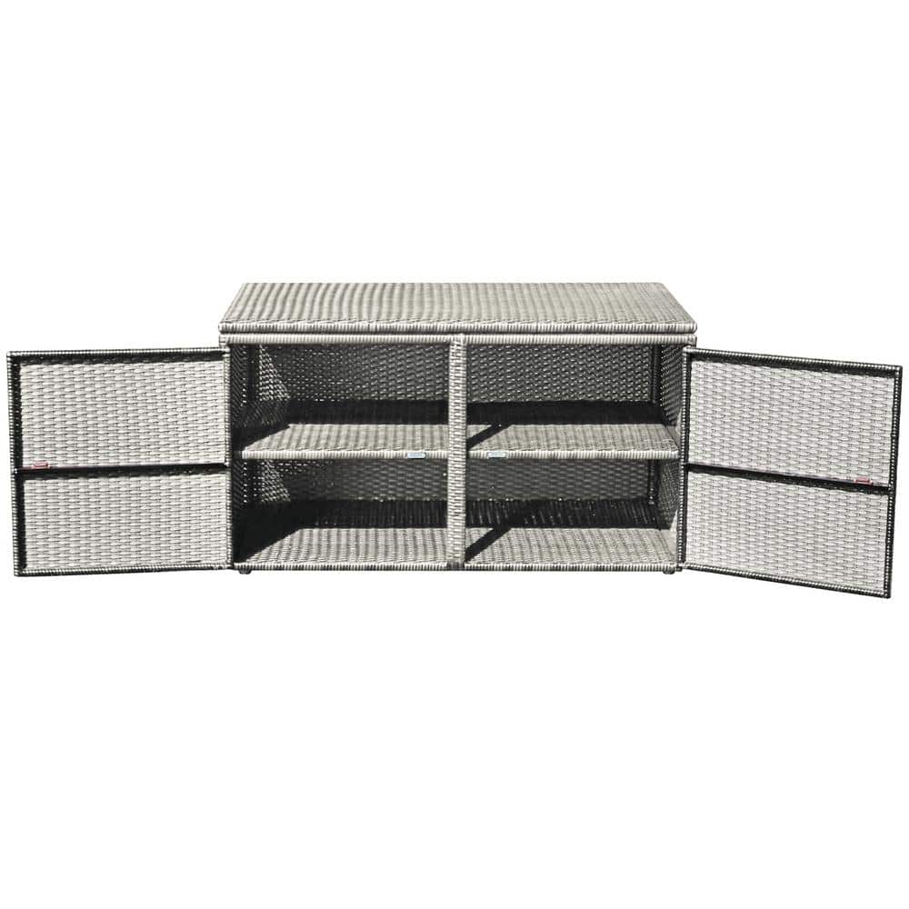 Gray Wicker and Steel Weather-Resistant Outdoor Storage Box