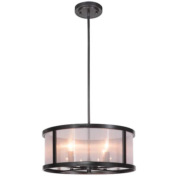 Danbury 60-Watt 4-Light Matte Black Finish Dining/Kitchen Pendant Light w/Organza Acrylic Shade, No Bulbs Included