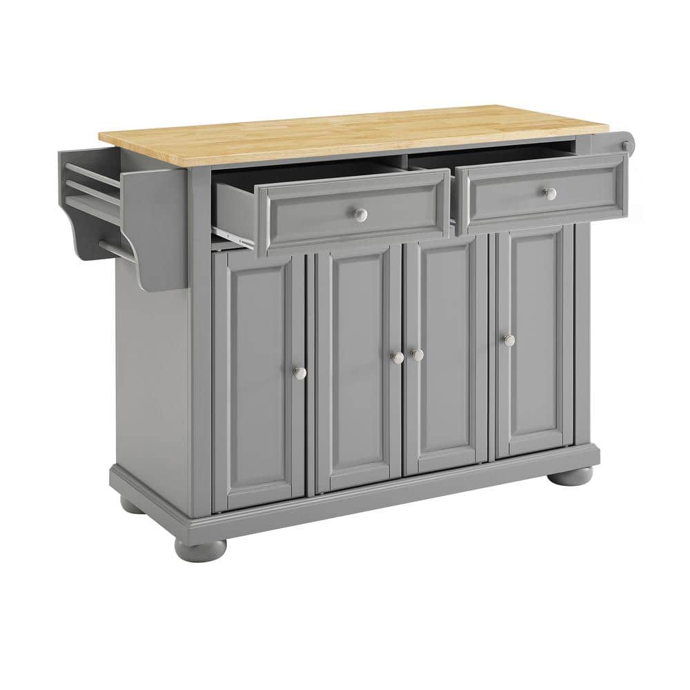 Gray and Natural Wood Top Kitchen Island with Storage