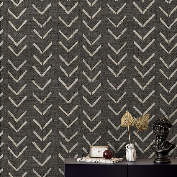 Bogolan Sky Ebony Vinyl Peel and Stick Wallpaper Roll (Covers 30.75 sq. ft.)