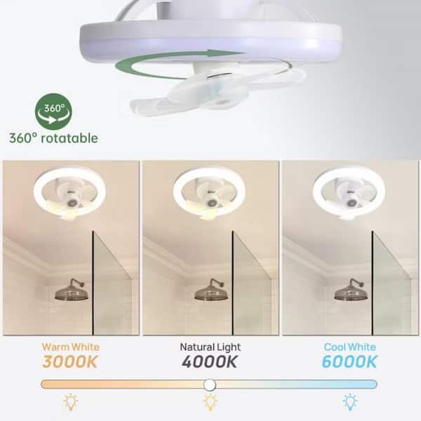 10 in. Indoor White Small Socket Dimmable Flush Mount Ceiling Fan with LED Light and Remote Control