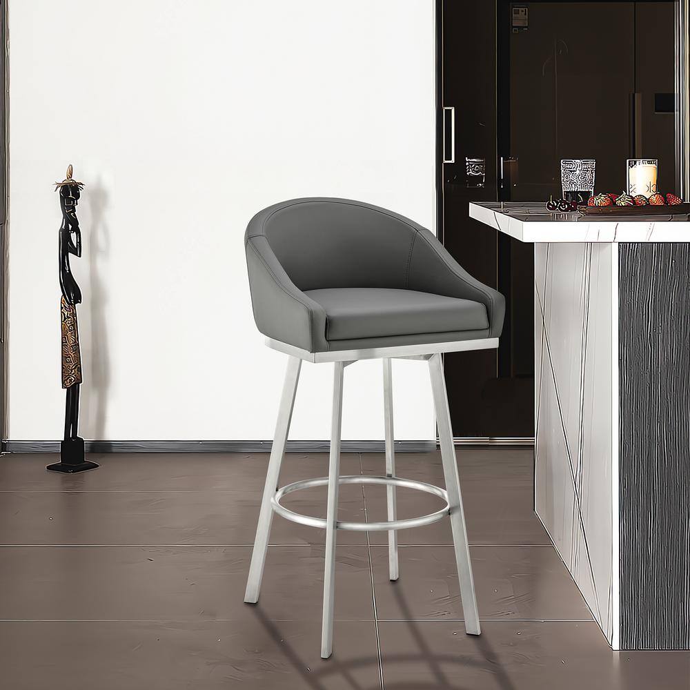 Armen Living Eleanor 26 in. Gray Low Back Metal Counter Stool with Faux