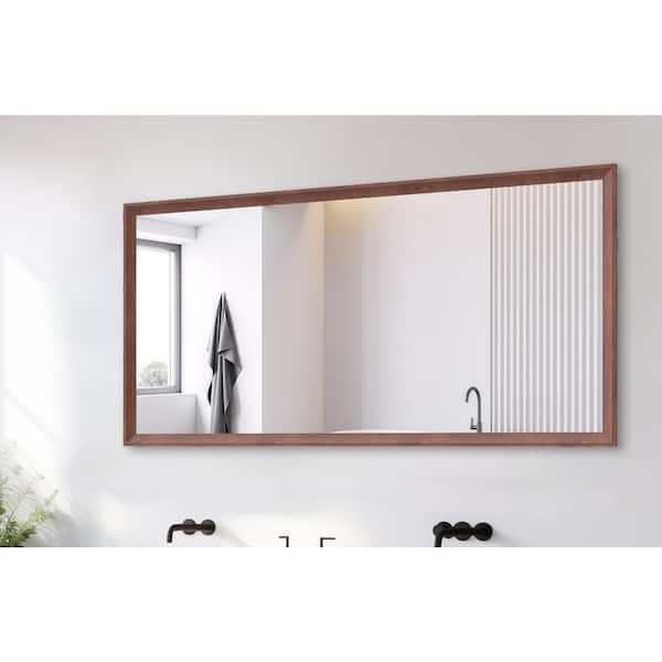 60 in. x 30 in. Walnut Frame Rectangle Oversize Wall Bathroom Vanity Mirror Easy Hang Decorative Mirror