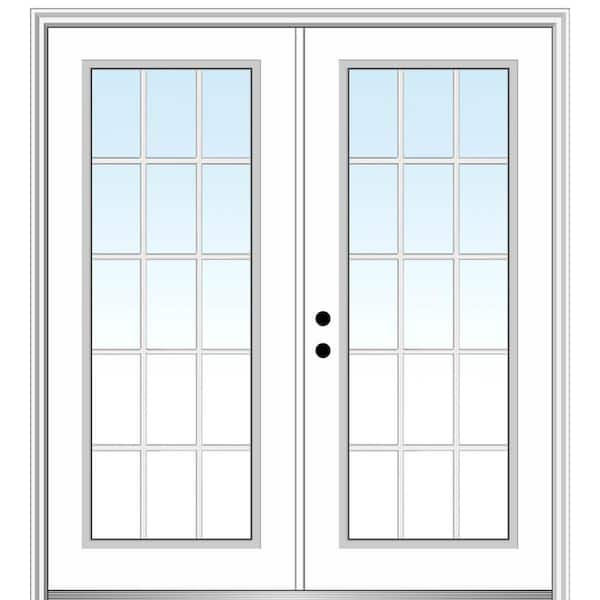 MMI Door 60 in. x 80 in. White Internal Grilles Right-Hand Inswing Full Lite Clear Glass Painted Steel Prehung Front Door