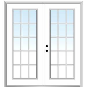 64 in. x 80 in. White Internal Grilles Right-Hand Inswing Full Lite Clear Glass Painted Steel Prehung Front Door