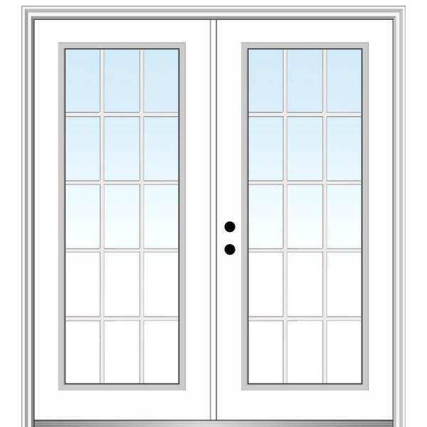 MMI Door 64 in. x 80 in. White Internal Grilles Right-Hand Inswing Full Lite Clear Glass Painted Steel Prehung Front Door