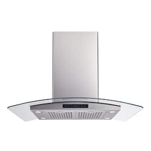Avellino 36 in. 500CFM Convertible Glass Kitchen Island Range Hood in Stainless Steel with Filters and LED Lights