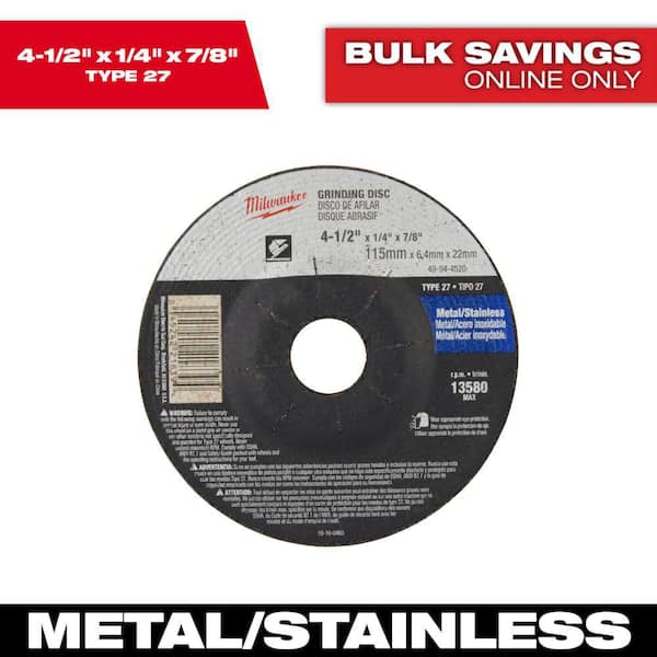 Milwaukee 4-1/2 in. x 1/4 in. x 7/8 in. Grinding Wheel (Type 27)