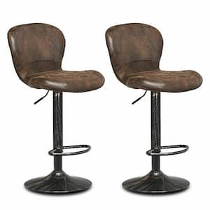 43.5 in. Brown Low-Back Metal Upholstered Swivel Adjustable Bar Stools with Hot-Stamping Seat