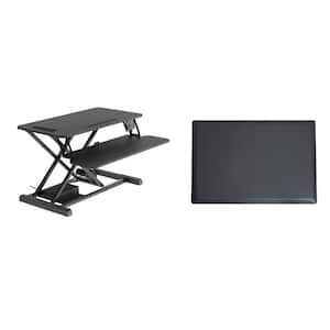 37.4 in. W Black Electric Standing Desk Converter with Anti Fatigue Floor Mat, AC USB Charger and Tray Platform