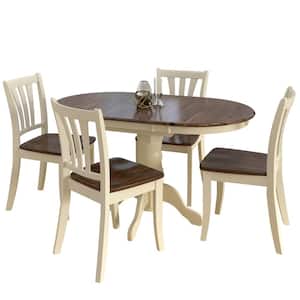 Dillon 5-Piece Extendable Dark Brown and Cream Solid Wood Dining Set
