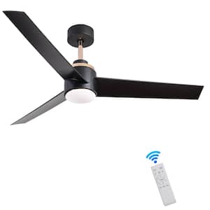 52 in. Indoor Matt Black Ceiling Fan with Dimmable Integrated LED, Remote Control