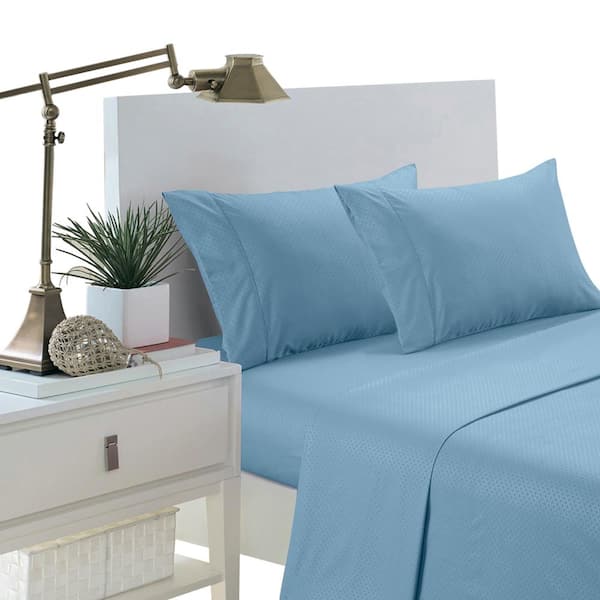 Unbranded Brushed Extra Soft 1800 Series Blue Twin Microfiber Luxury Embossed Deep Pocket Sheet Set