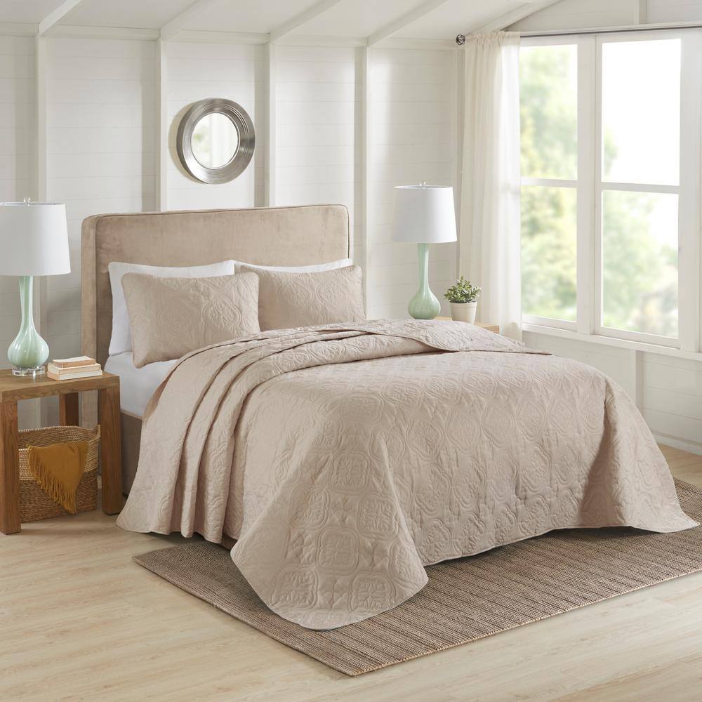 Khaki King Reversible Microfiber Bedspread Set